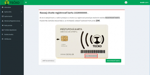 Registrácia karty TEČKO registrácia karty