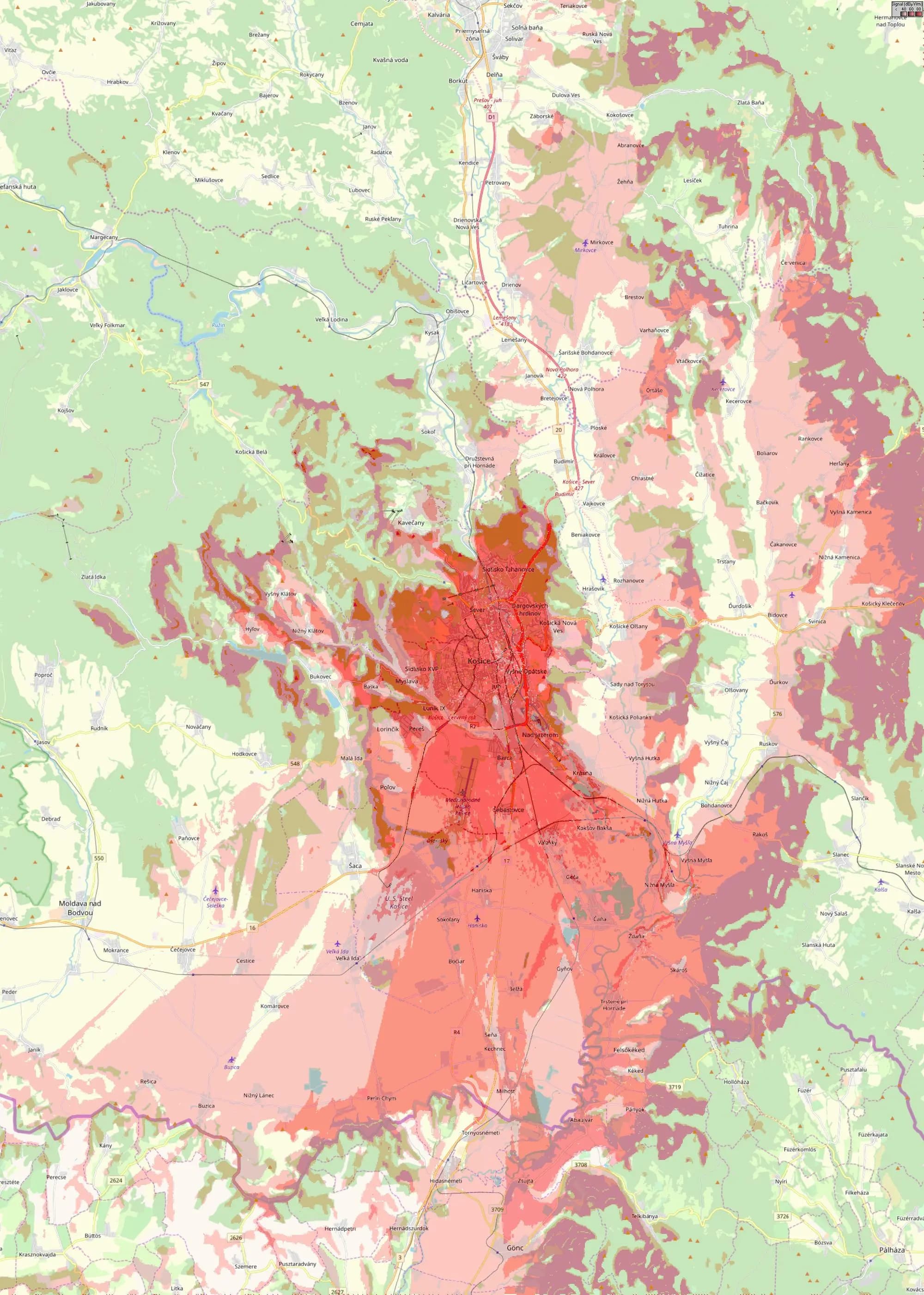 Mapa pokrytia TEČKO Košice