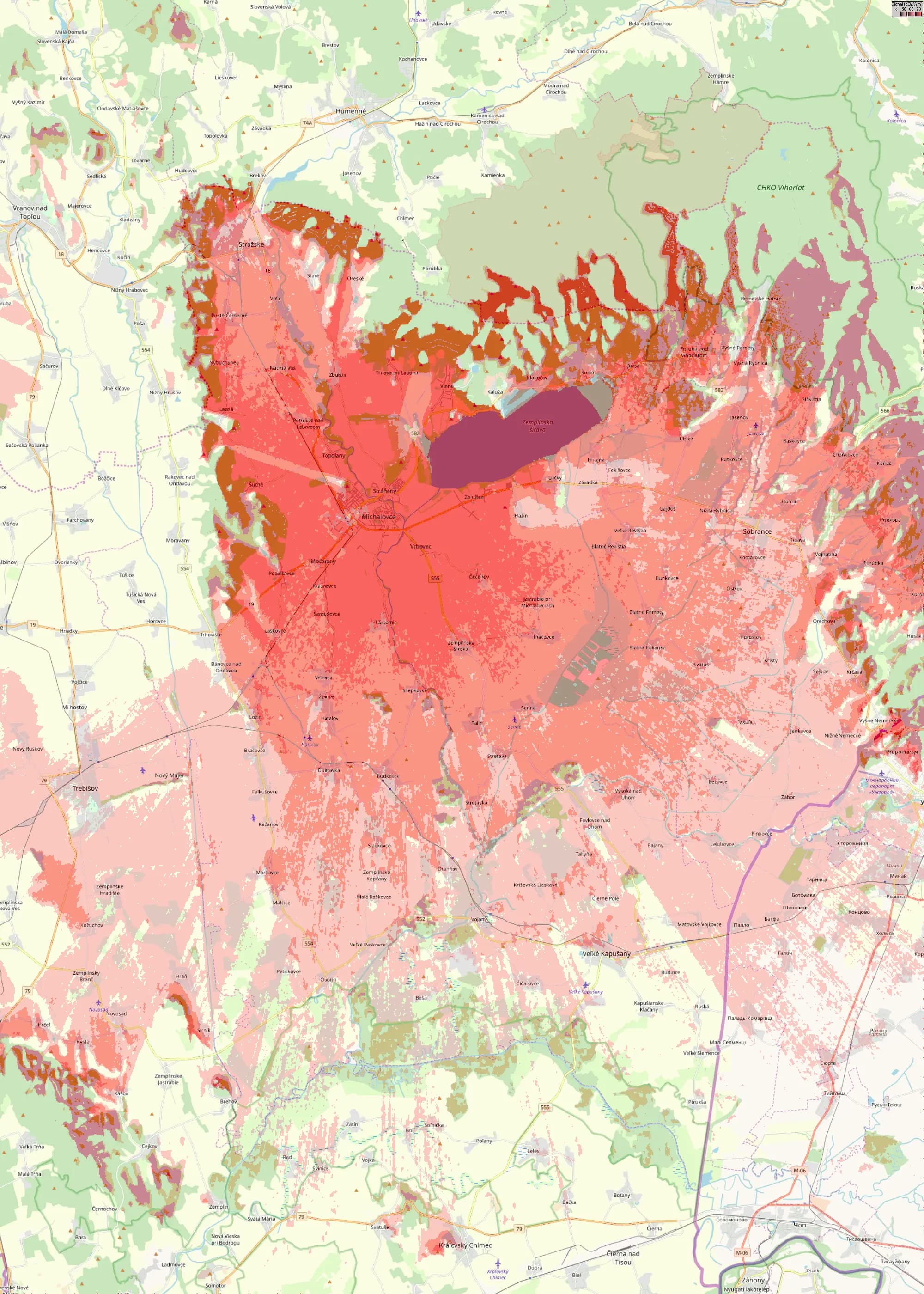 Mapa pokrytia TEČKO Michalovce