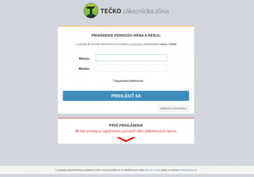 Prihlásenie TEČKO prihlasovacie okno