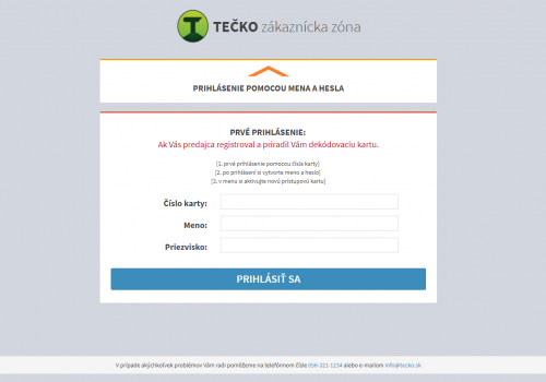 Prvé prihlásenie TEČKO prvé prihlásenie