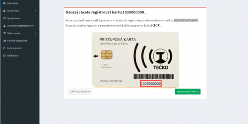 Registrácia karty TEČKO registrácia karty