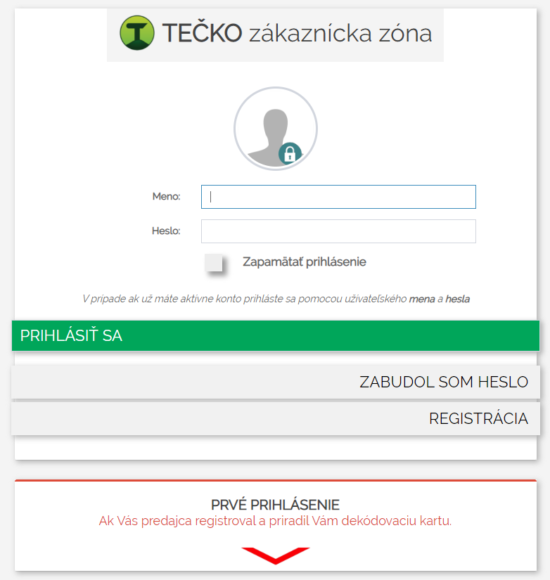 TEČKO prihlasovacie okno