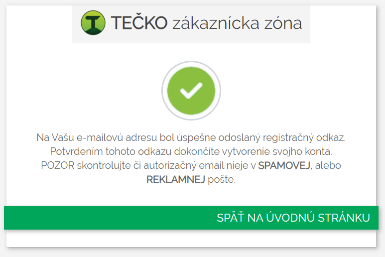 TEČKO potvrdenie registrácie